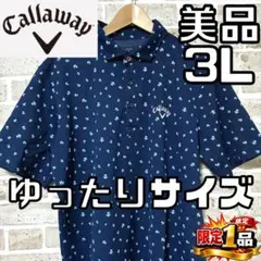 【ゆったりサイズ✨】キャロウェイゴルフ 半袖ポロシャツ 3L ネイビー 総柄 紺
