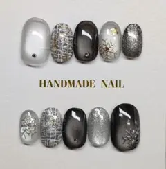 ネイルチップ043 マグネット 冬ネイル 雪の結晶 モノトーン