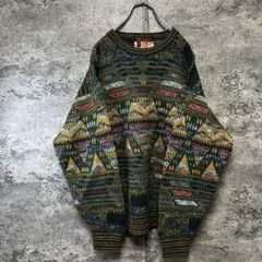 古着　90s ヴィンテージ 総柄ニットセーター　イタリア製　レトロ調　アート柄