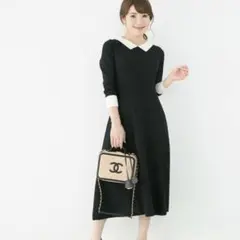 【人気商品】Liala×PG 襟付き ニット ワンピース　ブラック　黒