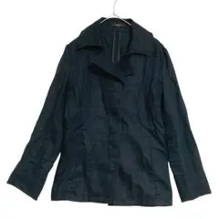 コムサイズム　リネン100 比翼ボタン テーラードジャケット　薄手　黒　L