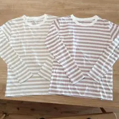 無印良品　長袖Tシャツ　ボーダー　ベージュ、ピンク