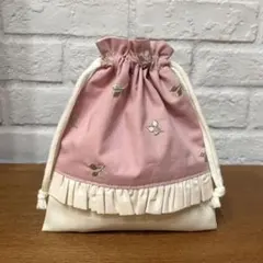 給食袋　チェリーの刺繍柄　コップ袋　巾着袋　入園入学　ハンドメイド③