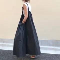 M 紺 ロングワンピース ジャンパースカート キャミ サロペット 夏 a1