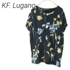 KF. Lugano 花柄 半袖チュニック 黒　伸縮性 カジュアル　軽い