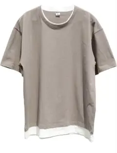 グレーベージュ Lサイズ Tシャツ　半袖　レイヤード ビッグシルエット
