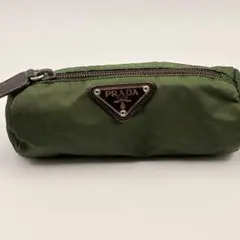 PRADA テスートナイロン ポーチ 円筒型 三角ロゴ カーキ グリーンのサムネイル