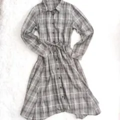 グレン チェック 長袖シャツ ワンピース