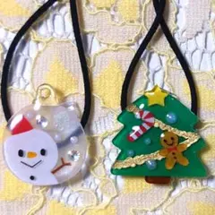 ベビーキッズヘアゴム　クリスマス　ツリー　オーナメント　プラバン　ハンドメイド