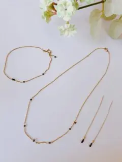 agate ブラックダイヤ ネックレス ピアス ブレスレット 3点セット