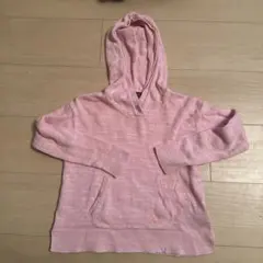 ピンク フード付きニットパーカー