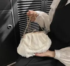シフォンパーティーバッグ がま口 クラッチバック　パール結婚式　ショルダー