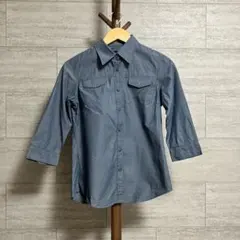 EAST BOY ストライプ柄七分袖シャツ ブルー系 9サイズ　m相当