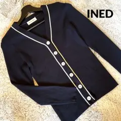 イネド INED リブ編み カーディガン ネイビー パイピング 上品 きれいめのサムネイル