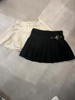 ZARA ベージュデニム＆ブラックプリーツスカートセット