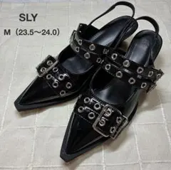 SLY ポインテッドトゥベルトミュールサンダル 黒 エナメル M 23.5〜24のサムネイル