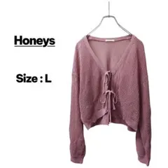 ★美品【Honeys COLZA】ラメ糸 リボン カーディガン L ピンク