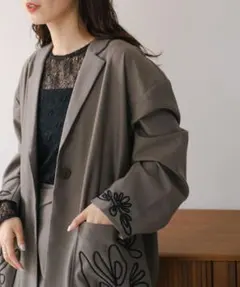 最終値下げ　kastane 刺繍グランパジャケット フレンチツイル刺繍ジャケット