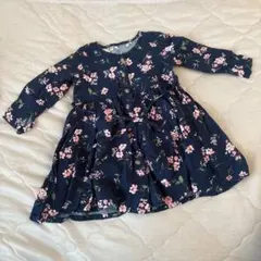 80 女の子 花柄ネイビー長袖ワンピース