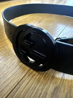 【希少】Gucci ブラックレザー ダブルGロゴベルト