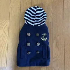 ストライプフード付き　犬服 ネイビー　あったかコート　小型犬　3〜4キロぐらい用