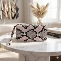 大容量 長財布 レディース 蛇柄 ピンク パイソン調 ウォレット