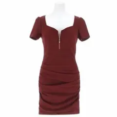 【美品】Dazzystore/半袖ジップタイトドレス/ワインレッド/Lサイズ