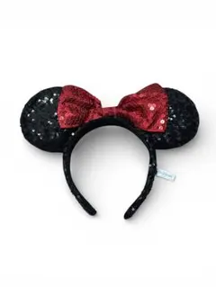 【美品】ディズニー カチューシャ ミニー スパンコール レッド×ブラック