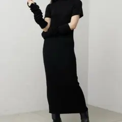 【Chico】ハイネックアームウォーマーニットロングワンピース　ブラック