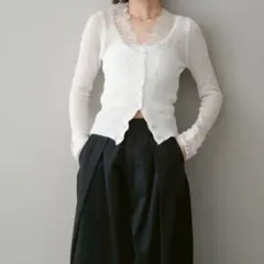 モヘアタッチ レースニット カーディガン ホワイト 可愛い