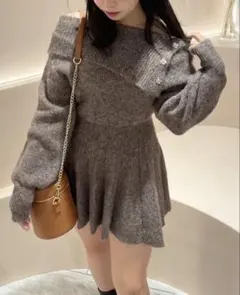 one after another NICE CLAUオフショルニットワンピース