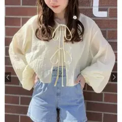 GRL 前後2Wayシフォンリボンカーディガン 黒のサムネイル