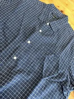 BANANA REPUBLIC 半袖シャツ XXL リネン混 ネイビー チェックのサムネイル