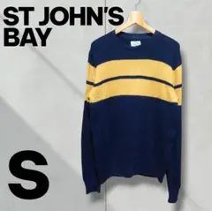 ST JOHN'S BAY ネイビー/イエロー ニット コットン セーター S
