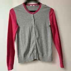 ②UNIQLO グレー ピンク バイカラー カーディガン M綿100%【セール中