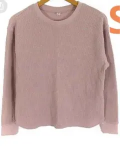 ユニクロ　ワッフルクルーネックTシャツ ピンク　S