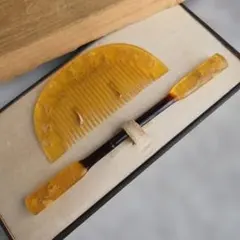 アンティーク　鼈甲風　櫛　笄　酢漿草　菊　かんざし　金寿　髪飾り　和装小物　Y6