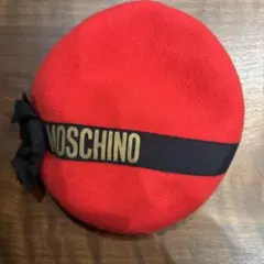MOSCHINO　90s ヴィンテージモスキーノ　ベレー帽　赤　黒リボン