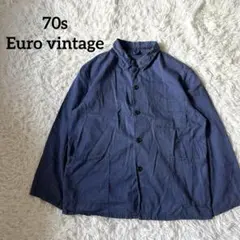 【70s 80s】ユーロワークジャケット ヘリンボーンツイル ナス紺 L相当のサムネイル