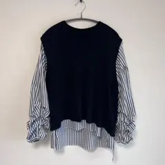 【新品タグ付】Gready Brilliant ニットベスト付きストライプシャツ