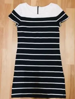 値下げ！厚手 カットソー ボーダー ワンピース 黒 白 ブラック ホワイト