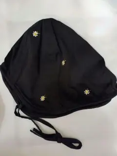 花刺繍付き黒バケットハット フリーサイズ 新品