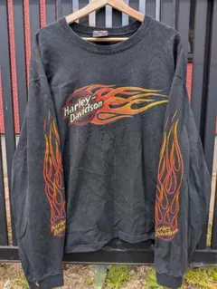 貴重90s Harley-Davidson ロンT フレイム USA ファイヤー
