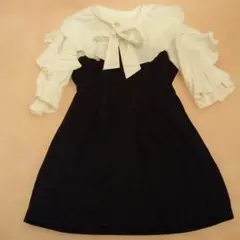 グレイル リボン付きフリル袖ひざ丈ワンピース
