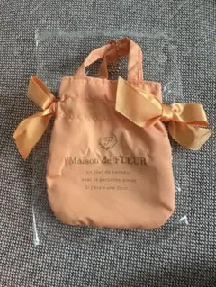 Maison de FLEUR ダブルリボンギャザートートバッグ オレンジ