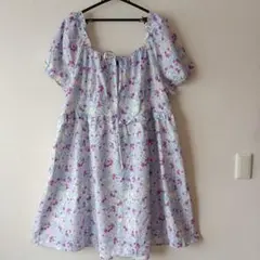 SHEIN 3XL/4Lパープル系花柄パフスリーブ オフショルダーワンピース水着