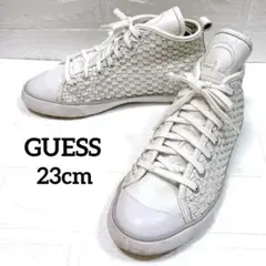 GUESS 編み込み ハイカットスニーカー 23cm イントレチャート ホワイトのサムネイル