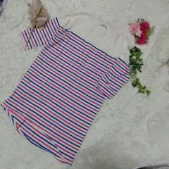 美品（ビームスハート）Tシャツ　ユニセックス 多色ボーダー　肩ロゴあり　L相当