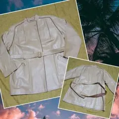 本革 レザー ジャケット 38 ベージュ ベルト付 訳あり レトロ