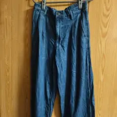 【新品未使用】ダークブルー ゴムウエスト ワイドデニムパンツ